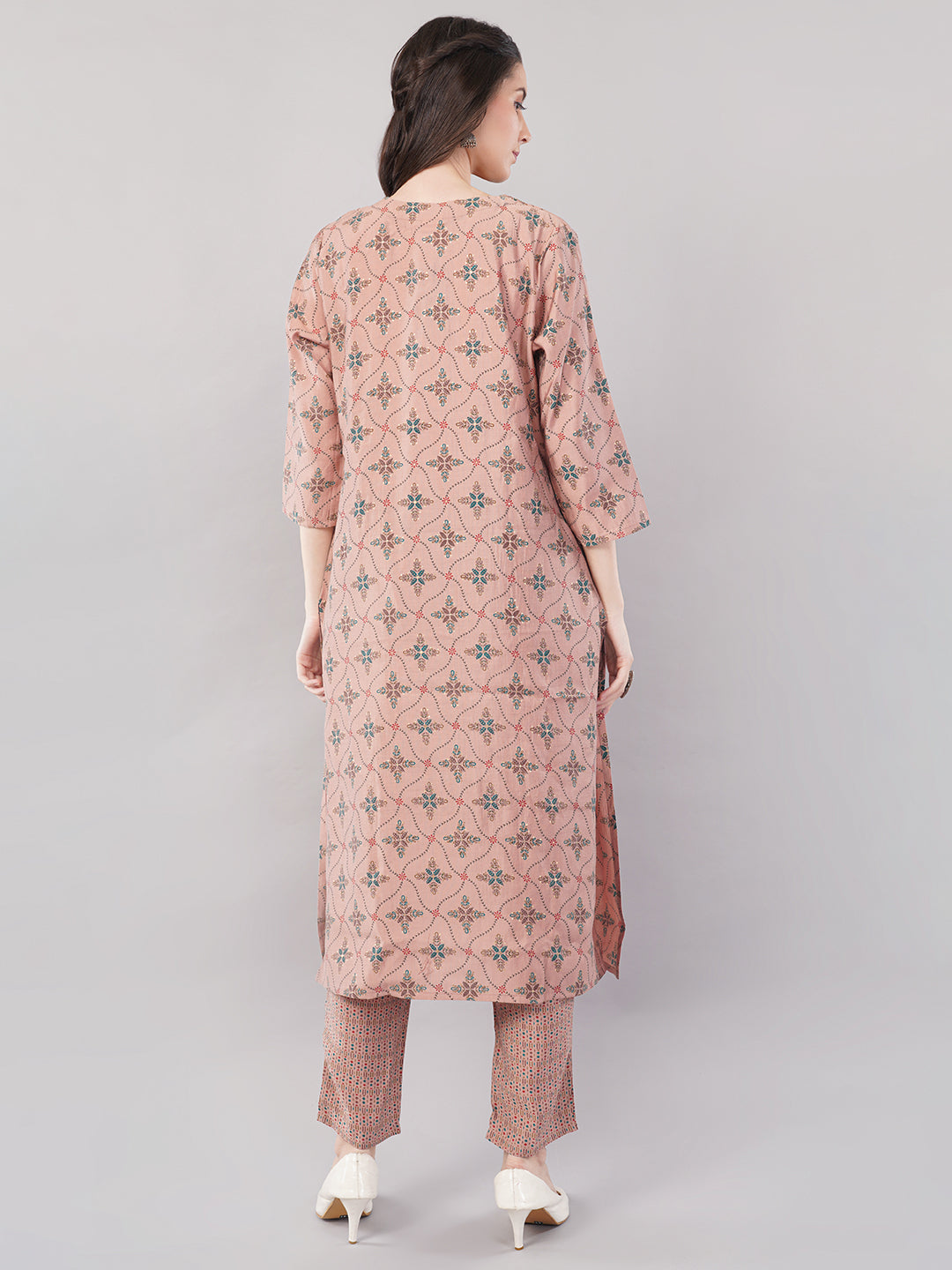 Women’s Mauve Printed Kurta Set with Dupatta & Pants – Straight Fit, Ethnic Wear
