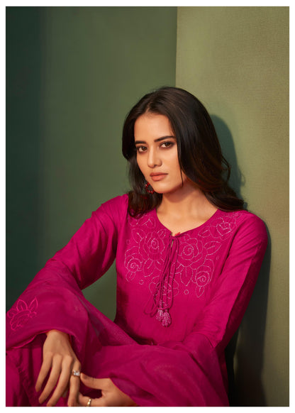 Step into elegance with this luxurious Kurta, Pant, and Dupatta Set, designed to make a statement at any special occasion.