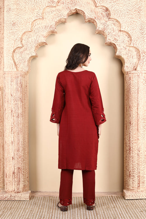 Elegant Maroon Embroidered 3-Piece Outfit