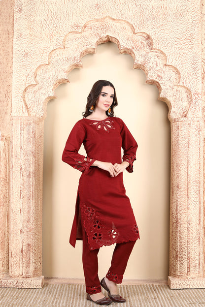 Elegant Maroon Embroidered 3-Piece Outfit