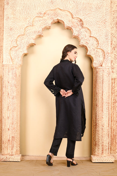 Elegant Black Embroidered Three-Piece Suit