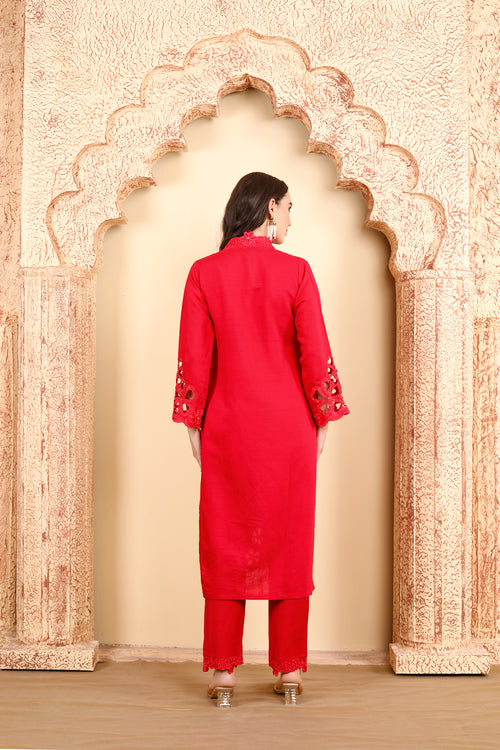 Radiant Red Embroidered 3-Piece Ensemble