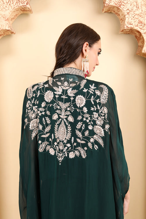 Elegant Green Cape Style Kaftan Set