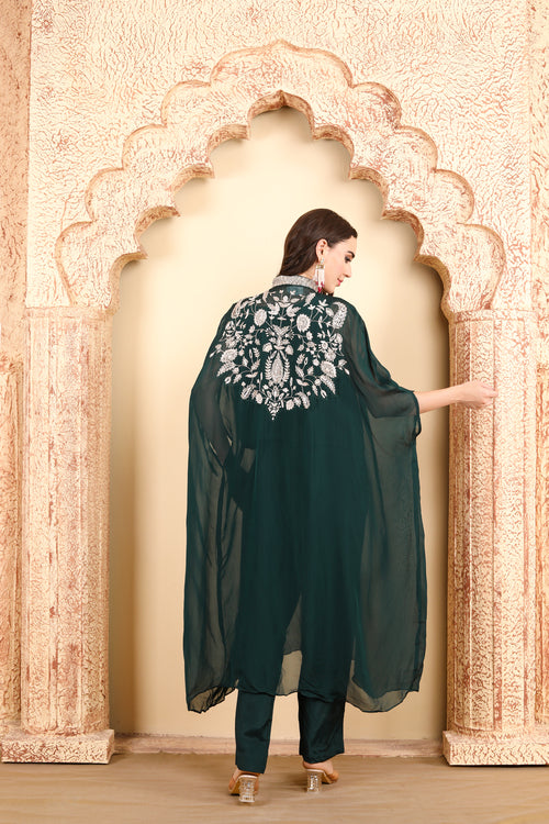 Elegant Green Cape Style Kaftan Set