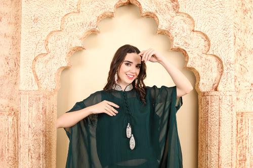 Elegant Green Cape Style Kaftan Set