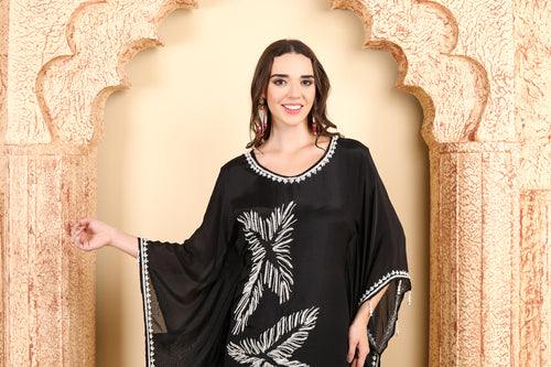 Elegant Black Kaftan with Silver Embroidery