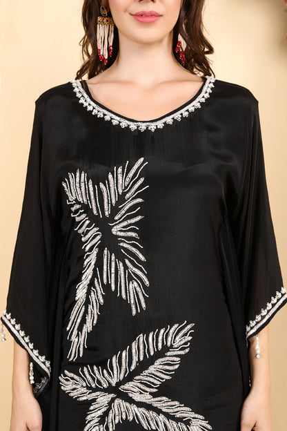 Elegant Black Kaftan with Silver Embroidery