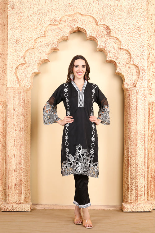 Black &amp; White Embroidered Ensemble