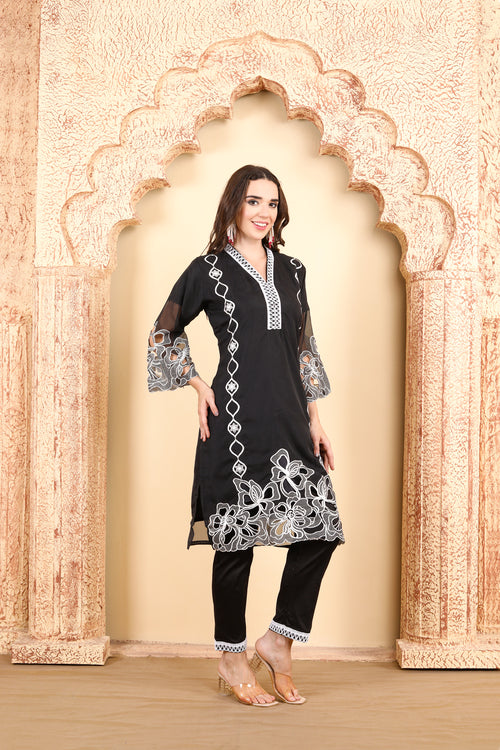 Black &amp; White Embroidered Ensemble