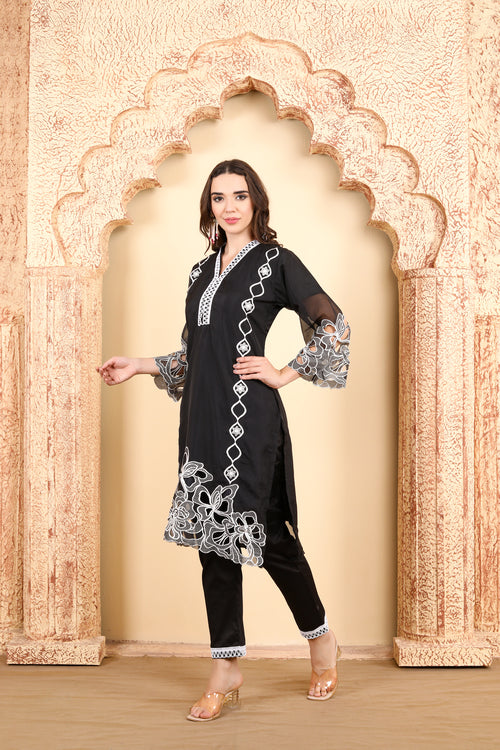 Black &amp; White Embroidered Ensemble