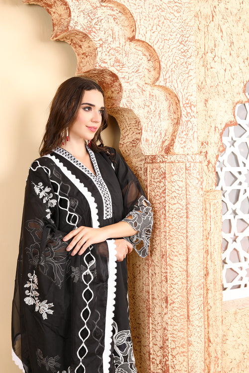 Black &amp; White Embroidered Ensemble