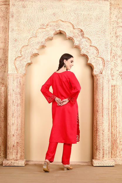 Red Elegance Embroidered Ensemble