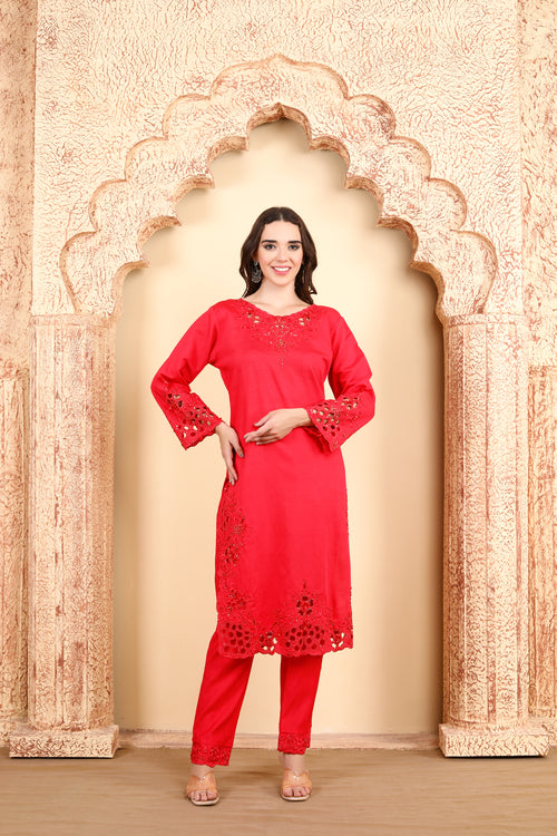 Red Elegance Embroidered Ensemble