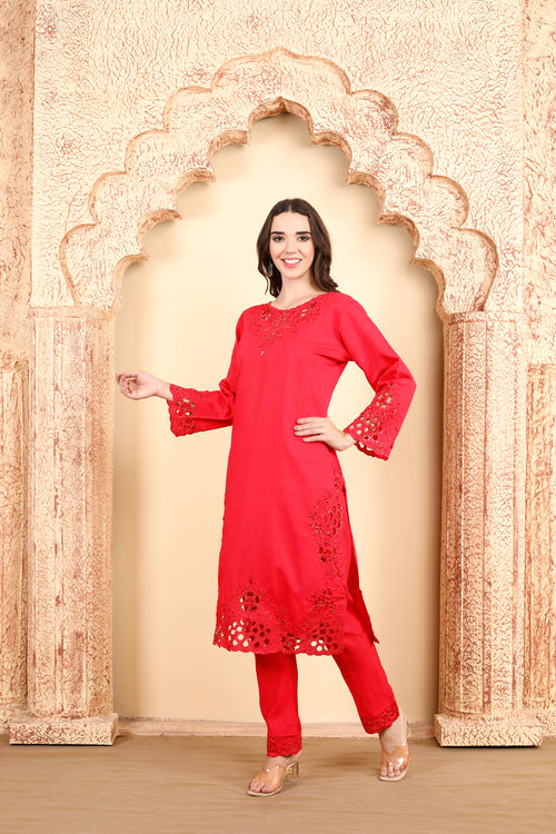 Red Elegance Embroidered Ensemble