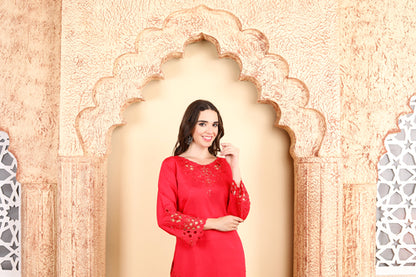 Red Elegance Embroidered Ensemble