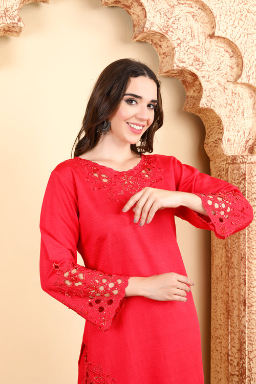 Red Elegance Embroidered Ensemble