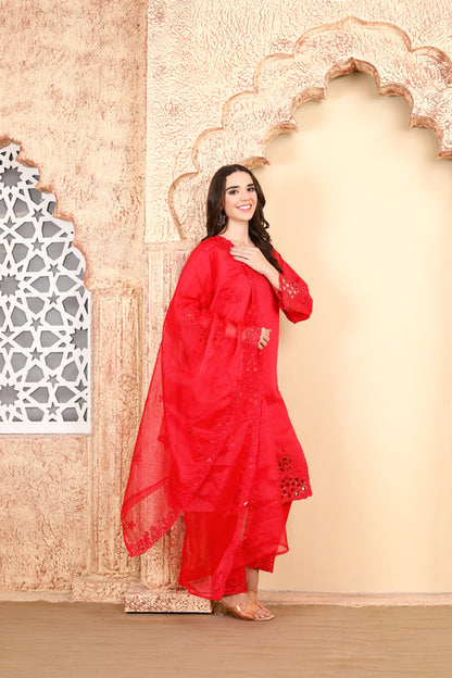 Red Elegance Embroidered Ensemble