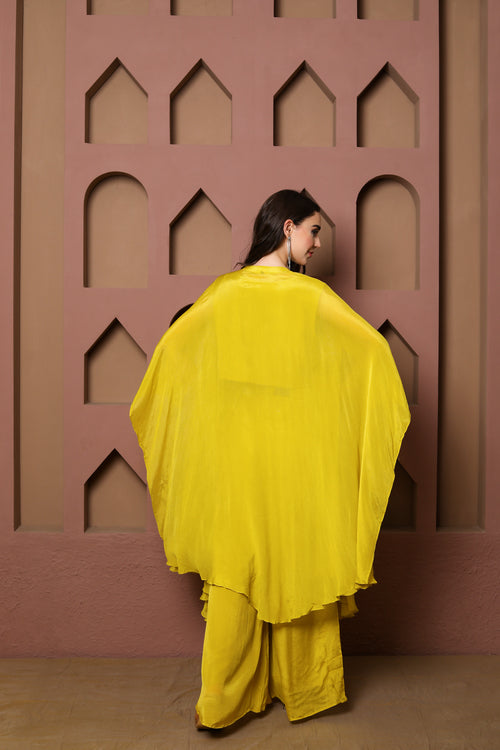 Elegant Yellow Kaftan Set with Embroidered Details