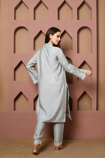 Elegant Gray Embroidered 3-Piece Ensemble