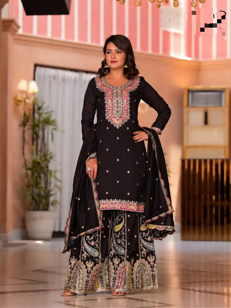 BLACK CHARM Luxurious Embroidered Ensemble