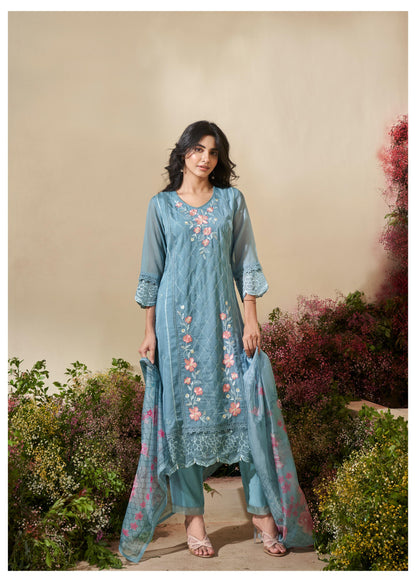 AQUA BLOSSOM Elegant Traditional Ensemble