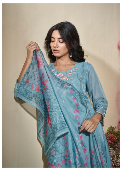 AQUA BLOSSOM Elegant Traditional Ensemble