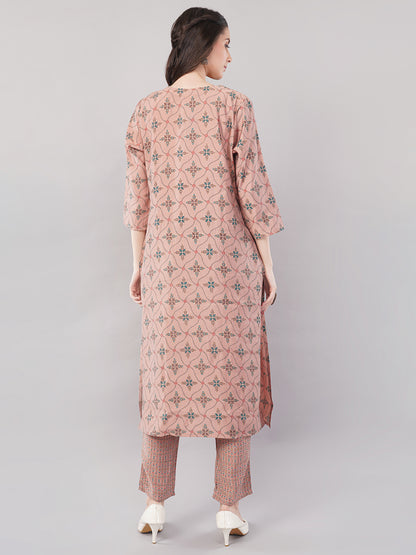 Women’s Mauve Printed Kurta Set with Dupatta &amp; Pants – Straight Fit, Ethnic Wear