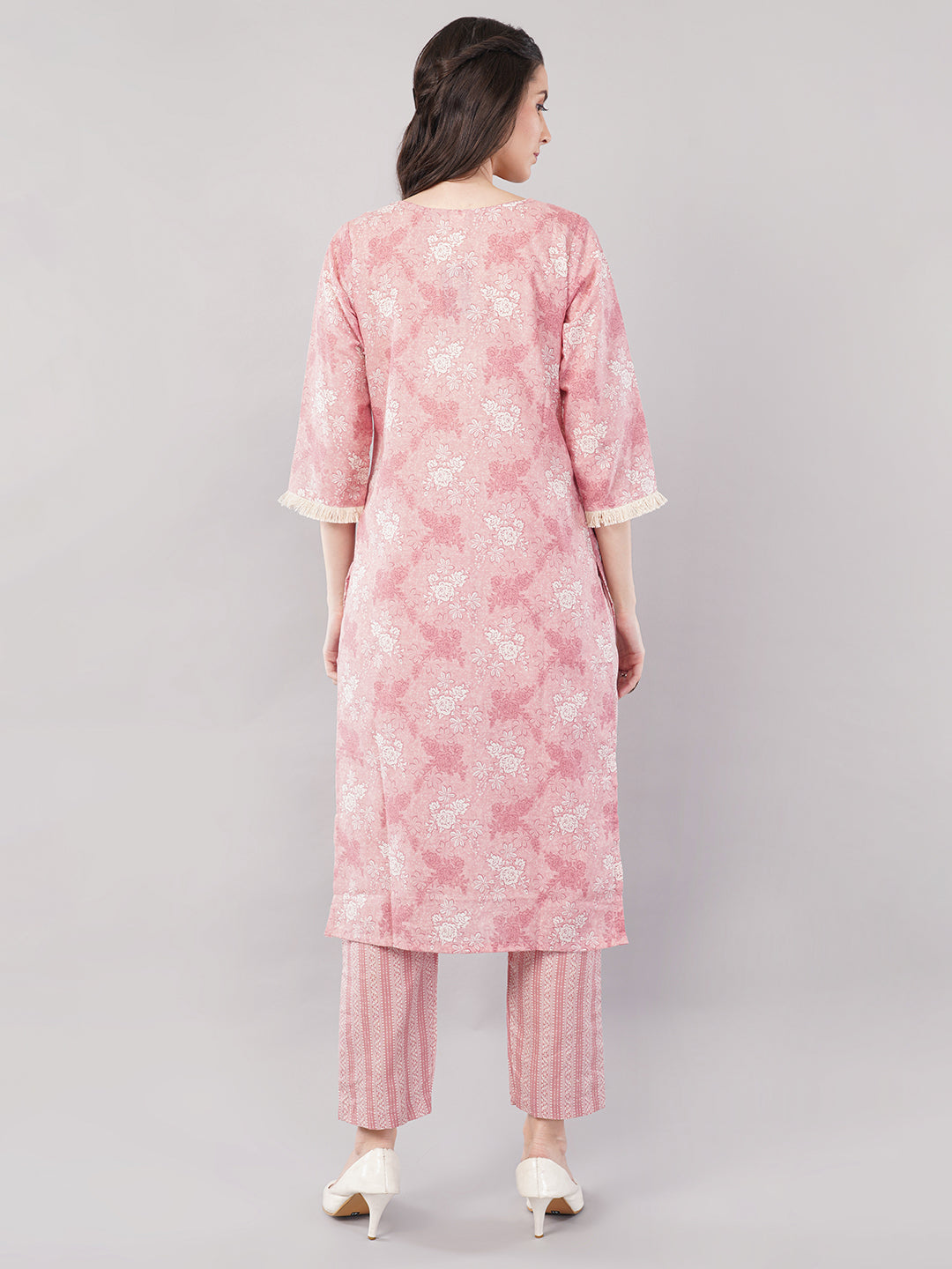 Nakhrelee Women Peach Ethnic Motifs Printed Kurta with Trousers &amp; Dupatta