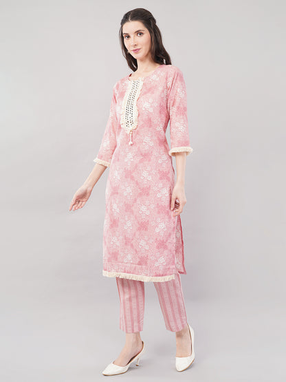 Nakhrelee Women Peach Ethnic Motifs Printed Kurta with Trousers &amp; Dupatta