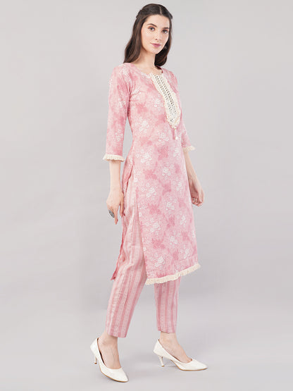 Nakhrelee Women Peach Ethnic Motifs Printed Kurta with Trousers &amp; Dupatta