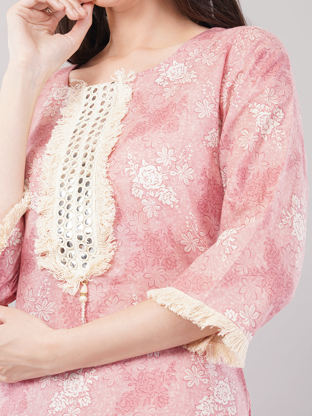 Nakhrelee Women Peach Ethnic Motifs Printed Kurta with Trousers &amp; Dupatta