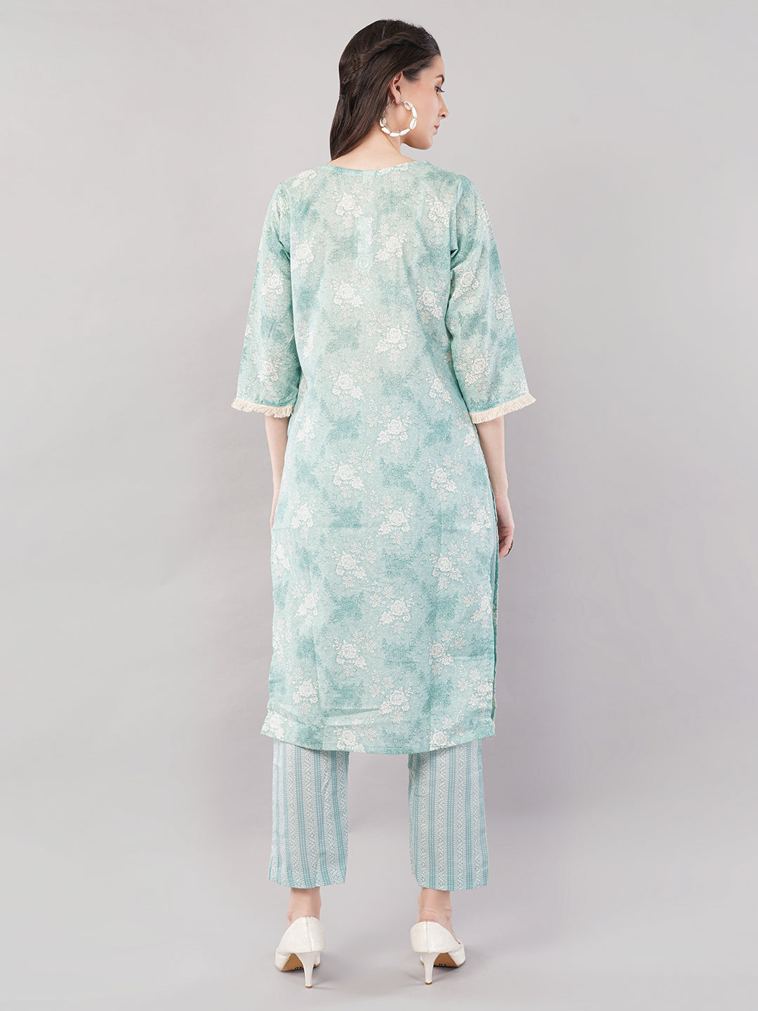Nakhrelee Women Sea Green Ethnic Motifs Printed Kurta with Trousers &amp; Dupatta