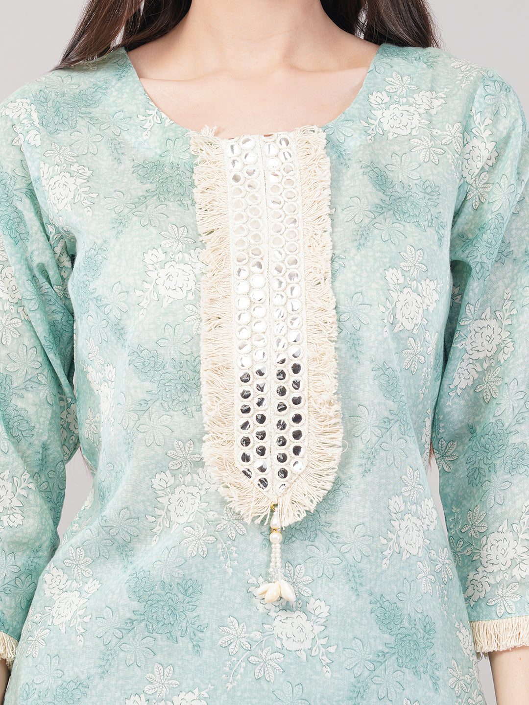 Nakhrelee Women Sea Green Ethnic Motifs Printed Kurta with Trousers &amp; Dupatta