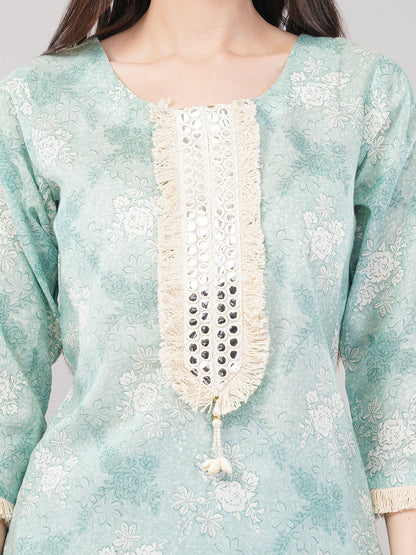 Nakhrelee Women Sea Green Ethnic Motifs Printed Kurta with Trousers &amp; Dupatta