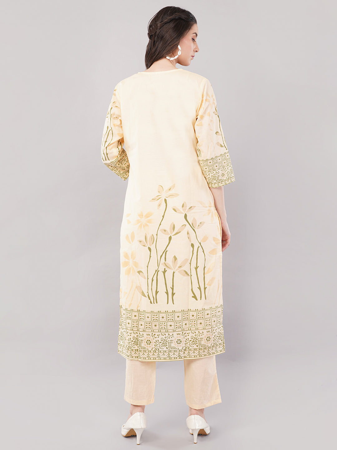 Lemon Floral Embroidered Kurta Set with Straight Pants &amp; Dupatta