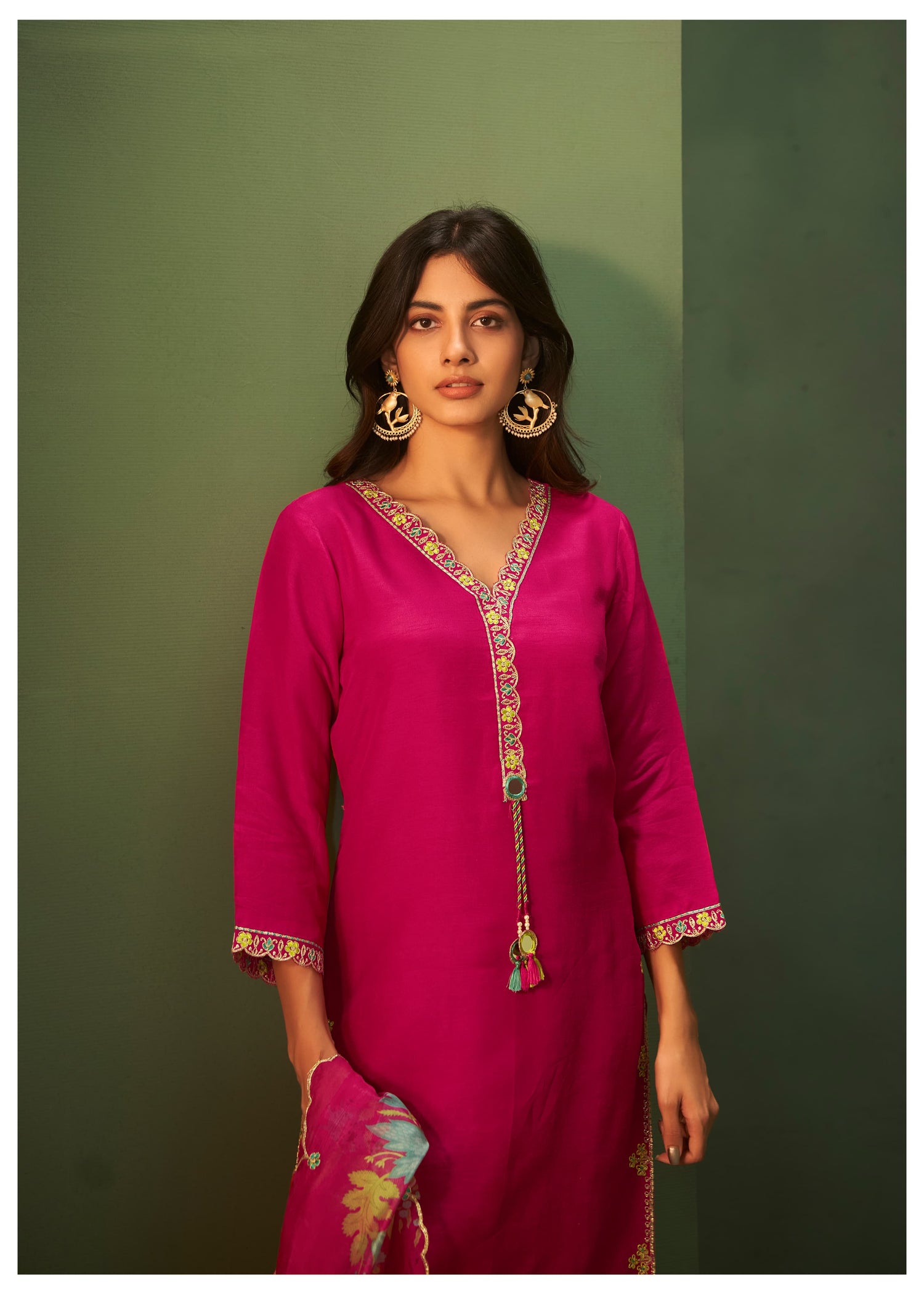 Add a touch of elegance to your wardrobe with this exquisite Kurta, Pant, and Dupatta Set in a charming Barbie pink hue, perfect for festive and
special occasions.