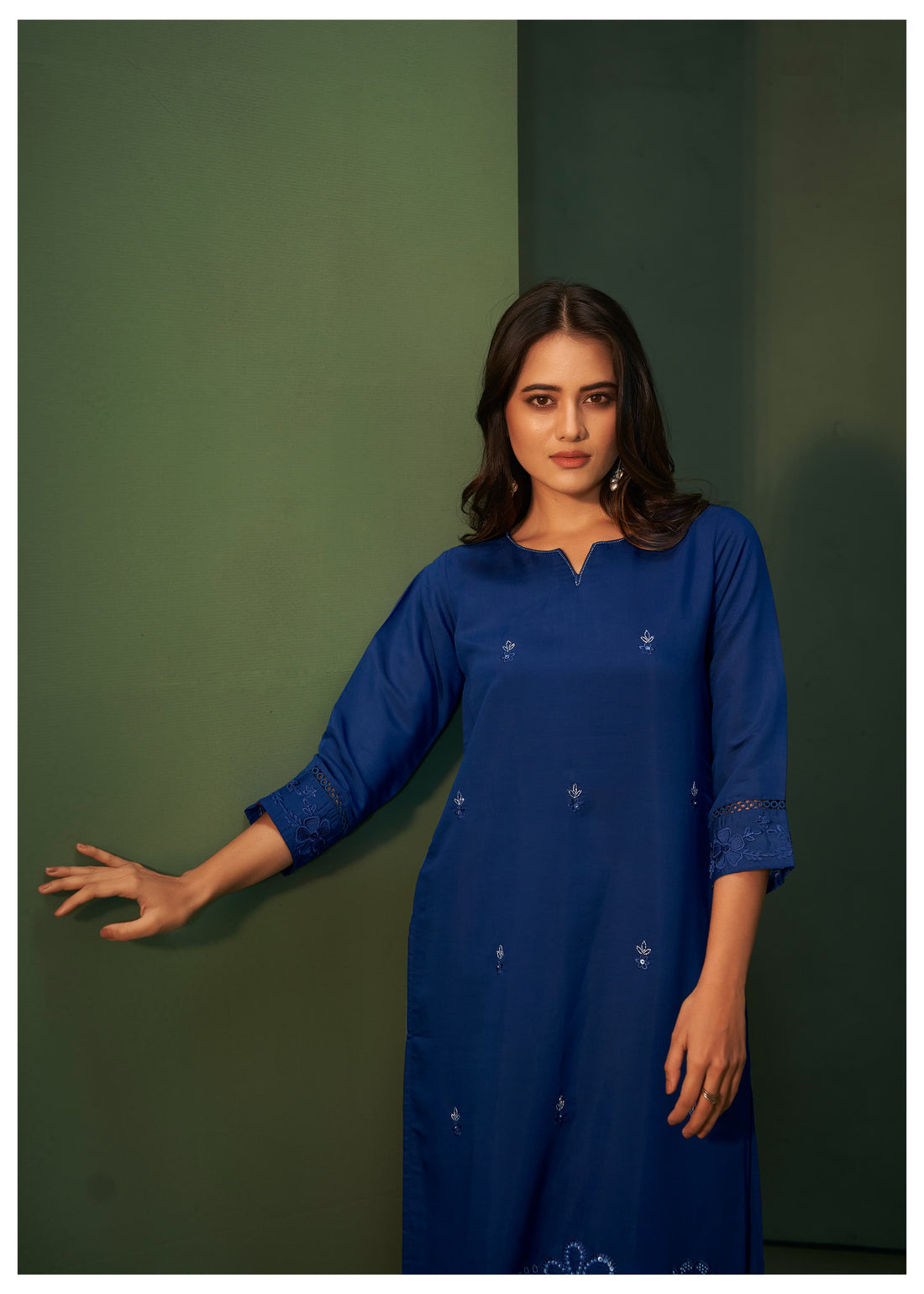 Elevate your ethnic wardrobe with this stunning blue Kurta, Pant, and Dupatta Set, perfect for any festive or special occasion.