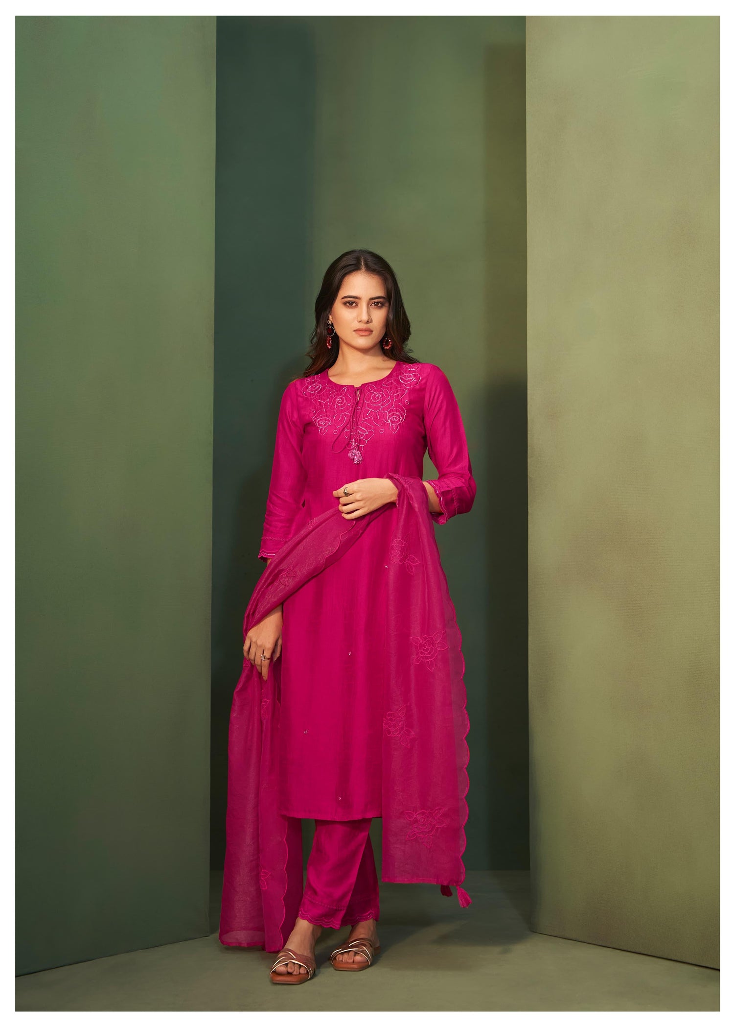 Step into elegance with this luxurious Kurta, Pant, and Dupatta Set, designed to make a statement at any special occasion.